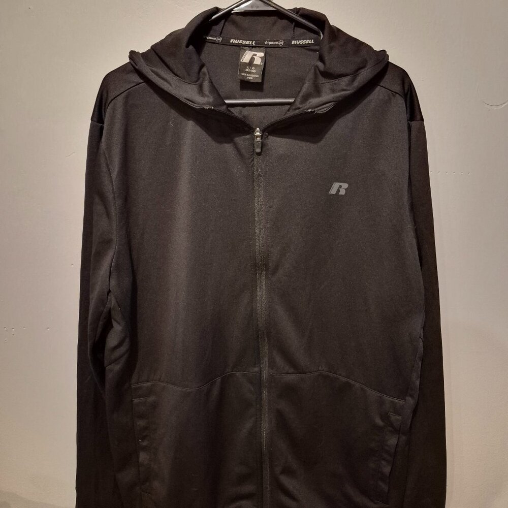 Russell Men's Black Active Sports Zip Up Hooded Jacket LG 42-44